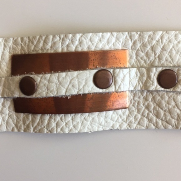 $49 SALE Handmade Soft White Leather Copper Bracelet Coastal Street Unisex Gift - Picture 3 of 5